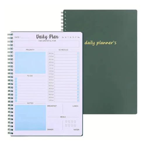 ZHOUXYFDC Notizblock 2 Stück 120 Seiten Tagesplaner Undatiert To-Do-Liste Notizbuch Mit Stundenplan Regolden-Buch Kalender Mahlzeit Spiral-Organizer Notizbuch(Green) von ZHOUXYFDC