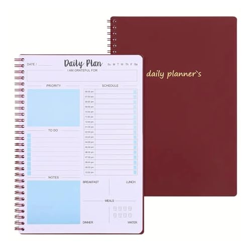 ZHOUXYFDC Notizblock 2 Stück 120 Seiten Tagesplaner Undatiert To-Do-Liste Notizbuch Mit Stundenplan Regolden-Buch Kalender Mahlzeit Spiral-Organizer Notizbuch(Red) von ZHOUXYFDC