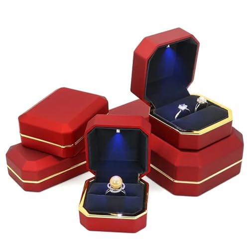 ZHOUXYFDC Ringschatulle Lack-Klavierlack-Ring-Ohrringe-Halsketten-Anhänger-Box mit leichtem, luxuriösem Kunststoff-Schmuck-Organizer als Geschenkverpackung(Red,Big Ring Box) von ZHOUXYFDC