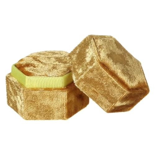 ZHOUXYFDC Ringschatulle Sechseckige Samt-Schmuckschatulle, Doppelring-Aufbewahrungsbox, Damen-Geschenk, Ohrringe, Paketetui, Ehering-Display-Verpackungsbox(Gold) von ZHOUXYFDC