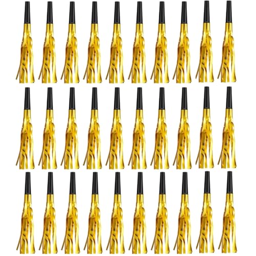 30 Stück goldene Geräuschmacher, Glitzer, metallisch, Fransen, Geräuschmacher, Hörner für Babyparty, Kindergeburtstag, Neujahrsparty 30 Stück goldene Geräuschmacher, Glitzer, metallisch, Fransen, Geräuschmacher, Hörner für Babyparty, Kindergeburtstag, Neujahrsparty von ZHRUOYAO