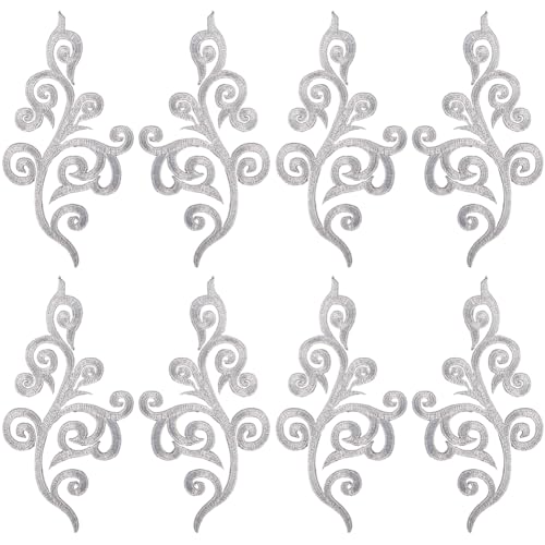 5 Paar bestickte Applikationen mit Blumen, Goldverzierungen, Glitzer, Ethno-Stil, zum Aufnähen (Silber) von ZHSH