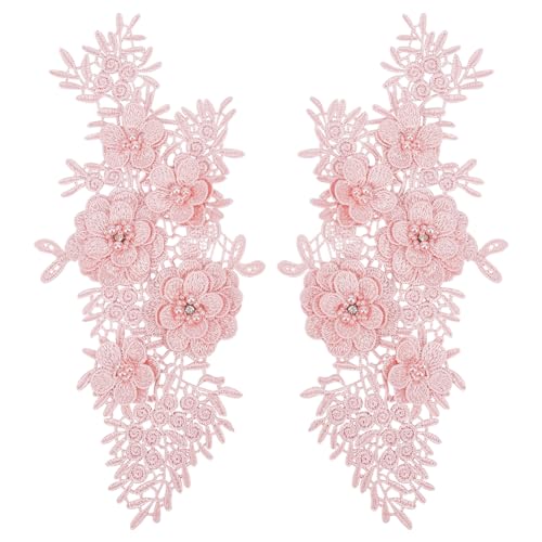 Gestickte Applikationen, 2 Stück Bestickte 3D Spitze Patches Blumenperle Patches zum Aufnähen (Rosa) von ZHSH