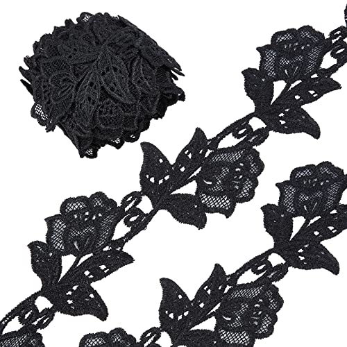 Stickapplikation, 5 Yards Lace Applique Trim 7,2 cm schwarze Blume Stickerei Spitzenbesatz Trimmen (Schwarz) von ZHSH