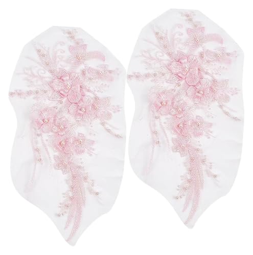 Stickapplikation, dreidimensionale Blumenstickerei, Garn-Netz, Nagelperle, Tüll, Rosa, 2 Stück Stickapplikation, dreidimensionale Blumenstickerei, Garn-Netz, Nagelperle, Tüll, Rosa, 2 Stück von ZHSH