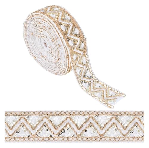 Stickapplikation, metallisches Stickband, 5 cm breit, Jacquard-Pailletten, gewellter Spitzenrand von ZHSH
