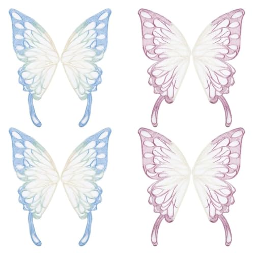 Stickapplikationen, 4 Stück, 2 Farben, Schmetterlingsspitzen-Applikationen, Schmetterling, bestickt, zum Aufnähen (Violett + Blau) von ZHSH