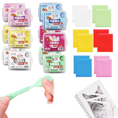 12 Stück knetgummi mit Kunststoffgehäuse, Weiche Knetbare Radiergummi Knete Skizzen Putty Gummi Bunte Zeichnung Malerei Knetradiergummi Faber Castell Knete Radierknete Set Radierer von ZHTLTHZ