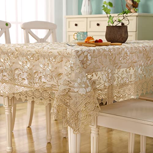 ZHUIDUSI Bestickte rechteckige Tischdecke aus Spitze – Boho-Tischdecke, rustikaler Stoff, Retro-Spitzen-Tischdecke für Outdoor, Picknick, Esstisch für 1,8 m Tische, 132,1 x 177,8 cm, Gold (R10971) von ZHUIDUSI