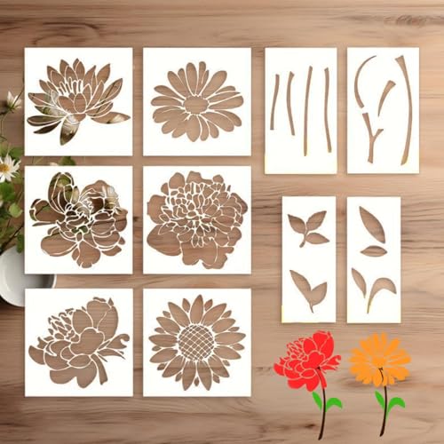 10 Stück Blumen Schablone, Dekorative Blumen Blätter Malerei Schablone, Wiederverwendbare Zeichenschablonen Für Zäune, Wände Und Garten Deko Basteln von ZHUMCCY