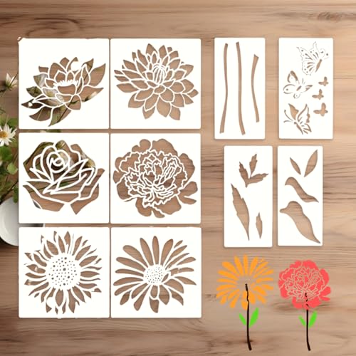 10 Stück Blumen Schablone, Dekorative Blumen Blätter Malerei Schablone, Wiederverwendbare Zeichenschablonen Für Zäune, Wände Und Garten Deko Basteln von ZHUMCCY