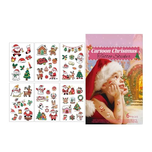 ZHUMCCY Temporäre Sticker Kinder,6 Stücke Weihnachts Augen Sticker Set - Strumpfbehälter Cartoon Aufkleber Santa Rentier Schneeflocke für Arm Augen Körper Party Deko Kinder von ZHUMCCY