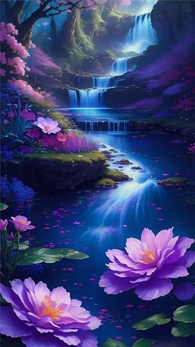 ZHUMUTO Diamond Painting Groß XXL Bilder Set Erwachsene,40x70 cm/15,7x27,5 Zoll Landschaft Blumen Wasserfall D,5D Diamant Painting Bilder Erwachsene mit Zubehör Für Wohnzimmer Dekoration von ZHUMUTO