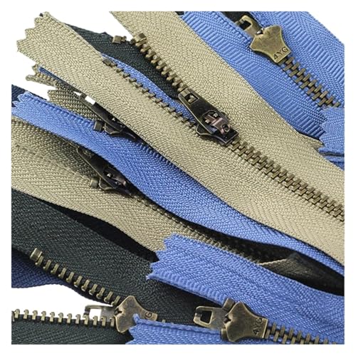 5 stücke Handwerk Nähen Ersatz Teile Metall Messing Zipper for Jeans Handtasche(Khaki,18cm) von ZHUNTE