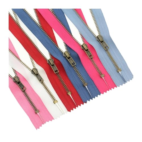 ZHUNTE 5PC Closed End Self-Locking Messing Metall DIY Kleidungsstück Nähen Ersatz Reißverschluss for Kleidung Jeans(Light red) von ZHUNTE