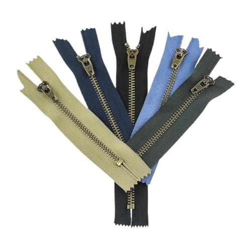 ZHUNTE Metall Messing Automatische Verriegelung Geschlossenen Ende Reißverschluss, 5 stücke Dicke Gurtband Gepäck Jeans Zipper(Army Green,10cm) von ZHUNTE