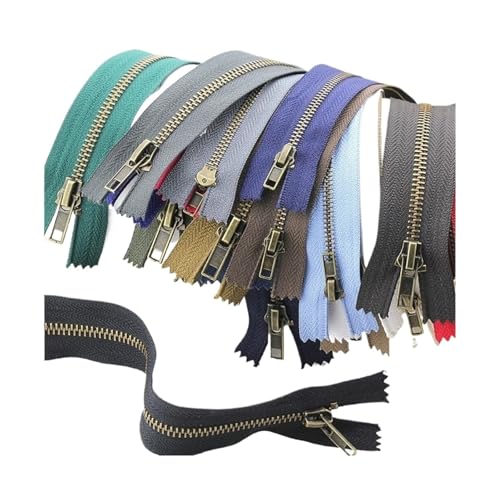 ZHUNTE Selbstsichernder Reißverschluss aus Messing mit geschlossenem Ende for Nähen von Kleidungsstücken, 10 Stück for Kleidung, Jeans, Taschenzubehör(Khaki) von ZHUNTE