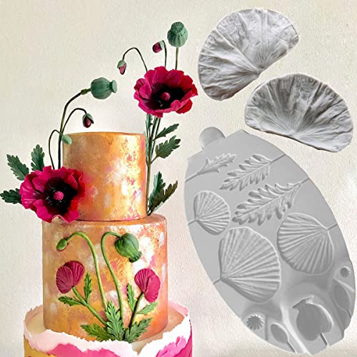 ZHUOJIE Flower Pro Poppy & Leaves Mould Silikonform Fondant Schokolade Werkzeug Blütenpaste-Form, Sugarcraft, Geburtstagsparty von ZHUOJIE