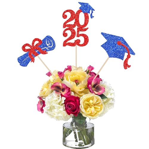 12 Stück 2025 Abschluss-Mittelstück-Stäbchen, doppelseitig, Glitzer, Klasse 2025, Tischdekoration, Blumendekoration, für Abschlussfeier, Motto-Party, Partyzubehör, Blau/Rot 12 Stück 2025 Abschluss-Mittelstück-Stäbchen, doppelseitig, Glitzer, Klasse 2025, Tischdekoration, Blumendekoration, für Abschlussfeier, Motto-Party, Partyzubehör, Blau/Rot von ZHUOWEISM
