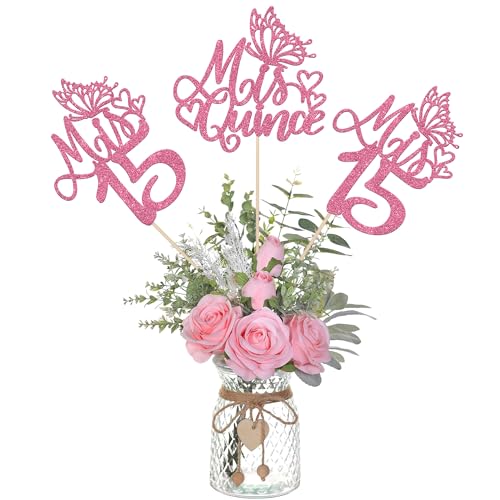 12 Stück Mis 15 Tafelaufsätze, Glitzerstäbchen, Happy 15th Birthday, Mis Quitte, 15 fabelhafte Blumendekorationen für Prost bis 15 Jahre Geburtstag, Jahrestag, Party, Tischdekoration, Tischdekoration 12 Stück Mis 15 Tafelaufsätze, Glitzerstäbchen, Happy 15th Birthday, Mis Quitte, 15 fabelhafte Blumendekorationen für Prost bis 15 Jahre Geburtstag, Jahrestag, Party, Tischdekoration, Tischdekoration von ZHUOWEISM
