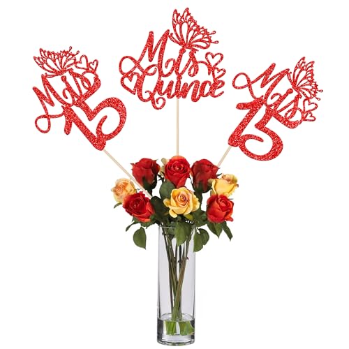 12 Stück Mis 15 Tafelaufsätze mit Glitzerstäbchen, Aufschrift "Happy 15th Birthday", Hello 15 Fabulous Mis Quitte, Blumendekorationen für Prost bis zum 15. Geburtstag, Jahrestag, Party, Tafelaufsatz 12 Stück Mis 15 Tafelaufsätze mit Glitzerstäbchen, Aufschrift "Happy 15th Birthday", Hello 15 Fabulous Mis Quitte, Blumendekorationen für Prost bis zum 15. Geburtstag, Jahrestag, Party, Tafelaufsatz von ZHUOWEISM
