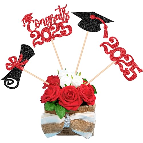 12 Stück doppelseitige 2025 Abschlussfeier Tafelaufsatz für Tisch – Congrats Class of 2025 Tischaufsätze – rote Party-Dekorationen von ZHUOWEISM