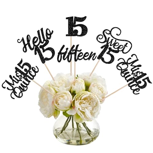 15 Stück Happy 15th Birthday Tafelaufsätze Hello 15 Mis 15 Quitte Blumen Dekorationen 15. Geburtstag Party Dekorationen Schwarz 15 Stück Happy 15th Birthday Tafelaufsätze Hello 15 Mis 15 Quitte Blumen Dekorationen 15. Geburtstag Party Dekorationen Schwarz von ZHUOWEISM