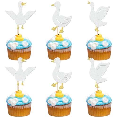 24 Stück alberne Gänse-Cupcake-Topper, glitzernd, weiße Gänseente, Cupcake-Picks, eine alberne Gans, Geburtstagsdekorationen für Jungen, Mädchen, Babyparty, Kindergeburtstag, Party, Kuchendekorationen 24 Stück alberne Gänse-Cupcake-Topper, glitzernd, weiße Gänseente, Cupcake-Picks, eine alberne Gans, Geburtstagsdekorationen für Jungen, Mädchen, Babyparty, Kindergeburtstag, Party, Kuchendekorationen von ZHUOWEISM