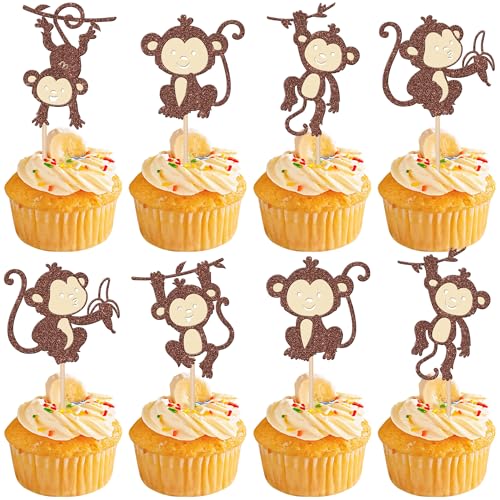Cupcake-Aufsätze mit Affen-Motiv, brauner Glitzer, Dschungeltier-Zoo-Thema, Affe, Geburtstagsdekorationen für Jungen, Mädchen, Babyparty, Geburtstagsparty, Kuchendekorationen, Zubehör, 30 Stück Cupcake-Aufsätze mit Affen-Motiv, brauner Glitzer, Dschungeltier-Zoo-Thema, Affe, Geburtstagsdekorationen für Jungen, Mädchen, Babyparty, Geburtstagsparty, Kuchendekorationen, Zubehör, 30 Stück von ZHUOWEISM