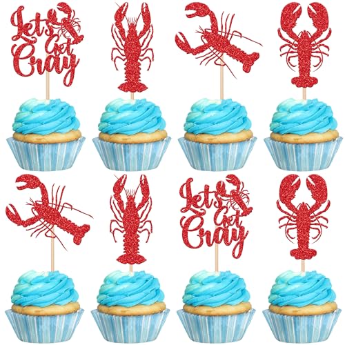 Cupcake-Topper, Motiv: Krebse, roter Glitzer, Let's Get Cray Hummer, Cupcake-Picks, Krebse, Party, Kuchendekorationen für Hummer, Karneval, Babyparty, Geburtstag, Einzelscheidung, Partyzubehör, 24 Cupcake-Topper, Motiv: Krebse, roter Glitzer, Let's Get Cray Hummer, Cupcake-Picks, Krebse, Party, Kuchendekorationen für Hummer, Karneval, Babyparty, Geburtstag, Einzelscheidung, Partyzubehör, 24 von ZHUOWEISM
