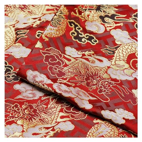 ZHURDFT Stoff, Nishijin Weaving Gold Festlicher roter reicher Drache glückverheißendes Wolkenmuster Retro High-End-Steppstoff chinesischer handgefertigter Stoff 150 x 50 cm ZHURDFT Stoff, Nishijin Weaving Gold Festlicher roter reicher Drache glückverheißendes Wolkenmuster Retro High-End-Steppstoff chinesischer handgefertigter Stoff 150 x 50 cm von ZHURDFT
