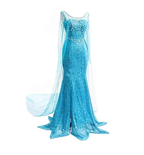 ZHUWWQPINGIKERKRW Langes Kleid mit Pailletten, Netzstoff, für Erwachsene, Schneekönigin, Kleid, Halloween, Karneval, Cosplay, Blau, Größe S von ZHUWWQPINGIKERKRW