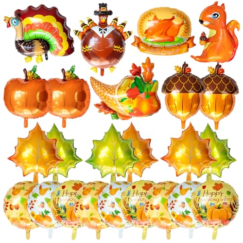 Mylar-Luftballons, Happy Thanksgiving Folie, Ahornblatt, Eichhörnchen, Kegel, Kürbis-Ballon für Party-Dekoration, 48 Stück von ZHWKMYP