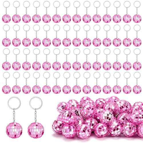 ZHWKMYP Discokugel-Schlüsselanhänger, Mini-Discokugeln, klein, rosa Spiegel, Discokugeln, Großpackung, Partyzubehör für 70er und 80er Jahre, Disco-Partyzubehör, Dekorationen, 100 Stück von ZHWKMYP