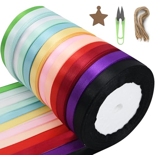 12 Farben Polyester Satinband Set, Dekoration Geschenkband Set mit 50 Kraftpapier GeschenkanhäNger Juteschnur Schere, Massives Satin Stoffband, Hochzeit Stoffband, Dekoband Satin Geschenkband Stoff 12 Farben Polyester Satinband Set, Dekoration Geschenkband Set mit 50 Kraftpapier GeschenkanhäNger Juteschnur Schere, Massives Satin Stoffband, Hochzeit Stoffband, Dekoband Satin Geschenkband Stoff von ZHXGO