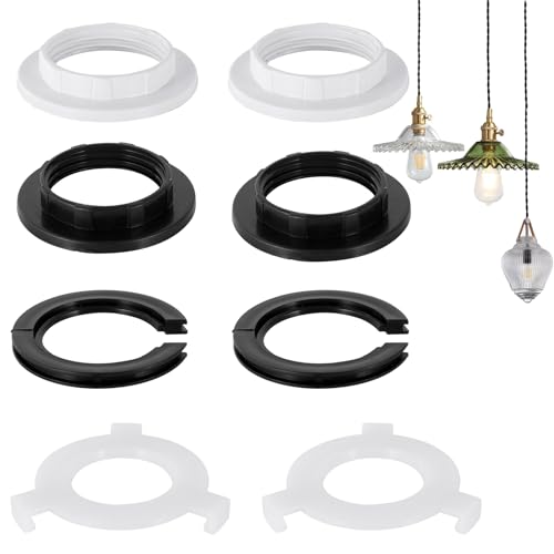 8 Stück Lampenschirm Reduzierring, E27 zu E14 Lampenschirm Adapter, Gewindering für Lampenfassung, Kunststoff Leuchtenschirm Ring Konverter, Lampenhalter Ersatzschraubenring für Haushaltssteckdose von ZHXGO