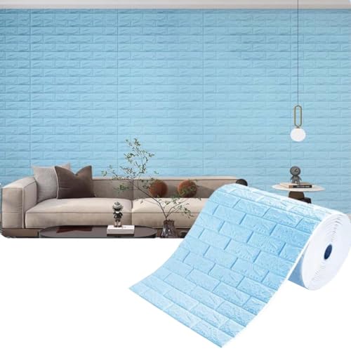 Wasserdichtes Abnehmbar Selbstklebend Tapete Ziegel Wandpapier für Wohnzimmer Schlafzimmer Büro Wandaufkleber Weicher Aufprallschutz(Blue4mm,0.7 * 30m/2.29 * 98.4ft) von ZHXQRP