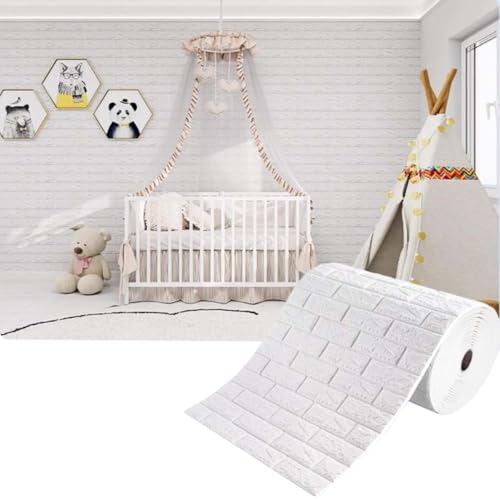 Wasserdichtes Abnehmbar Selbstklebend Tapete Ziegel Wandpapier für Wohnzimmer Schlafzimmer Büro Wandaufkleber Weicher Aufprallschutz(White5mm,0.7 * 20m/2.29 * 65.6ft) von ZHXQRP