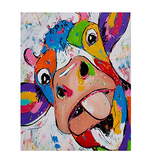 Malen Nach Zahlen 40X50Cm Erwachsene Farbe Leinwand Kühe, Die Ihre Zunge Spucken Diy Malerei Ölgemälde Pinsel Acryl Kinder Mit Rahmen,Zhxx von ZHXXFD