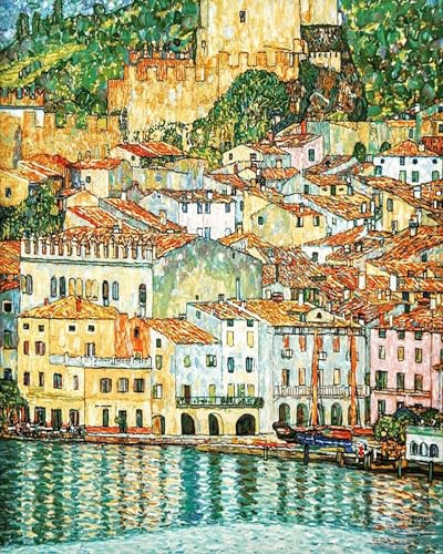 Malen Nach Zahlen Erwachsene Kinder Landschaft Berühmte Gemälde Mit Rahmen 40X50Cm Diy Painting Kits, Malcesine Am Gardasee - Gustav Klimt,B6 von ZHXXFD
