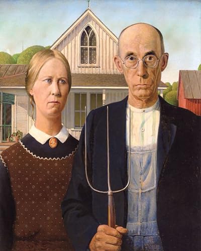 Malen Nach Zahlen Erwachsene Kinder Landschaft Berühmte Gemälde Ohne Rahmen 40X50CM American Gothic - Grant Wood,C20 von ZHXXFD