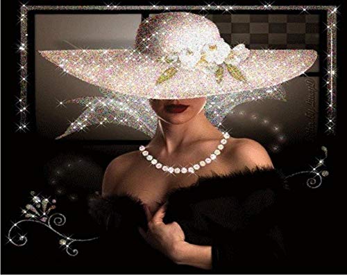 ZHXXFD 5D Diamond Painting 40X50CM Eine Frau Mit Hut Full Bilder Groß Runde Steine Crystal Strass Diamond Stickerei Set Kreuzstich Mosaik Für Kinder Anfänger Frameless von ZHXXFD