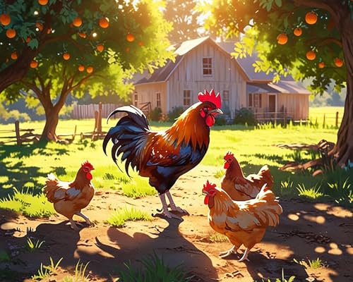 ZHXXFD Diamond Painting Bilder Nutztiere Huhn 30X40 5D DIY Full Drill Diamant Malerei Set Erwachsene Kinder Groß XXL Bilder Hahn Henne Runde Steine,Diamant Kreuzstich Stickerei Mosaik Kits,B12 von ZHXXFD