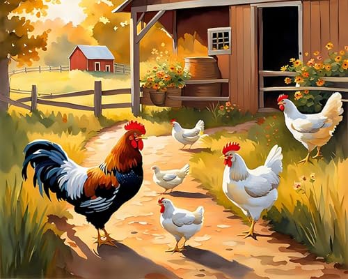 ZHXXFD Diamond Painting Bilder Nutztiere Huhn 40X50 5D DIY Full Drill Diamant Malerei Set Erwachsene Kinder Groß XXL Bilder Hahn Henne Runde Steine,Diamant Kreuzstich Stickerei Mosaik Kits,B1 von ZHXXFD