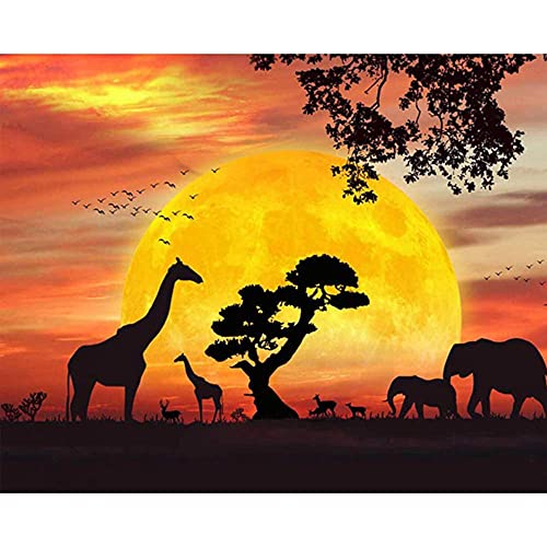 ZHXXFD Diamond Painting Bilder Set Tiere Unter Dem Sonnenuntergang In Afrika 5D Diamant Painting Full Groß Landschaft 50X60 Leinwand Diy Diamant Malerei Puzzle Mosaik Stickerei Set (S124) von ZHXXFD