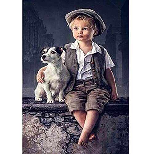 ZHXXFD Diamond Painting Erwachsene Kinder Set,5D Diamant Painting Bilder Groß Kleiner Junge Und Hund 30X40 Diamant Malerei Set Malen Nach Zahlen Für Mädchen Jungs,A12 von ZHXXFD