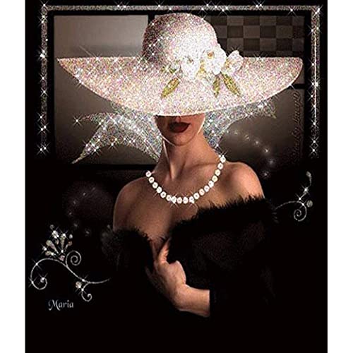 ZHXXFD Diamond Painting Set Erwachsene Kinder Full Schöne Dame Im Weißen Hut Diamant Painting Bilder Groß Komplett 50X60 Landschaft Tiere Diy Diamant Malerei Mosaik Stickerei Art(A255) von ZHXXFD
