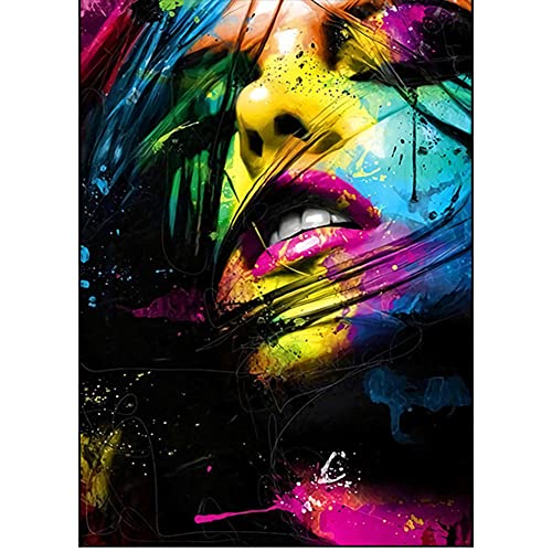 ZHXXFD Malen Nach Zahlen Erwachsene Kinder Lippen Graffiti Buntes Mädchen Gesicht Malen Nach Zahlen Set Anfänger Leinwand Groß Landschaft Tiere Diy Paint By Numbers Kits 40X50CM(A75) von ZHXXFD