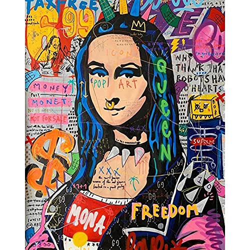 ZHXXFD Malen Nach Zahlen Erwachsene Kinder Mit Rahmen Mona Lisa Street Graffiti Malen Nach Zahlen Set Anfänger Leinwand Groß Landschaft Tiere Diy Paint By Numbers Kits 40X50CM(A50) von ZHXXFD