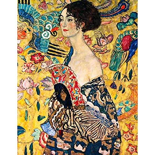 ZHXXFD Malen Nach Zahlen Erwachsene Kinder Mit Rahmen-Paint By Numbers-Lady With A Fan Gustav Klimt-Diy Malen Nach Zahlen Leinwand 40x50CM(A158) von ZHXXFD